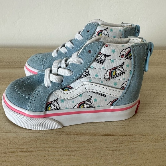 Vans Sk-8 Hi Zip I Love Unicorns Toddler Girl Blue Suede Hi Top Shoes Size 4 - Picture 4 of 9